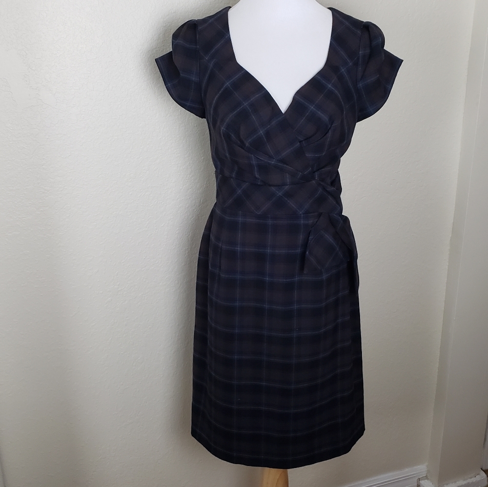 Allen B Vintage Brown and Blue Plaid Dress SZ4 - Picture 2 of 7